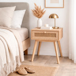 Imagen de Mesa de Luz Nórdica Madera-Rattan 1 Cajón