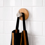 Imagen de Percha Adhesiva 1 Gancho Acero-Bambu