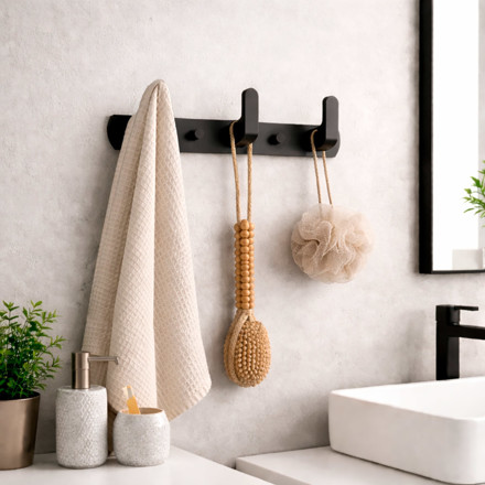 Imagen de Perchero 3 Ganchos Negro Aluminio 24cm