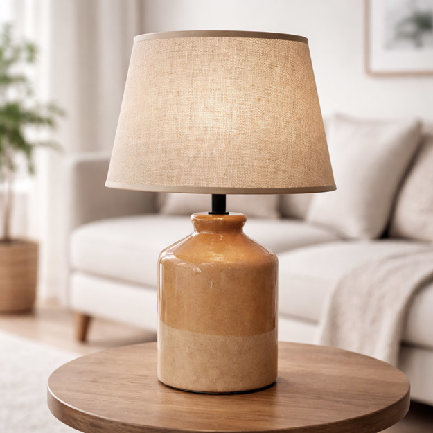 Imagen de Lámpara Cerámica Nórdica Beige c/Pantalla E14