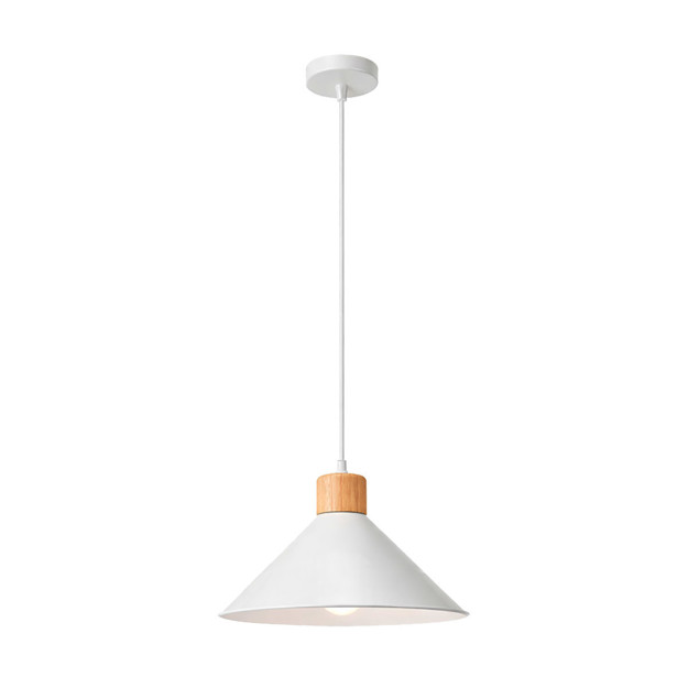 Imagen de Colgante Campana Blanco con Madera 1 Luz E27 30cm