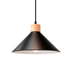 Imagen de Colgante Campana Negra con Madera 1 Luz E27 Ø30cm