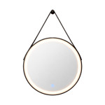 Imagen de Espejo Redondo 60cm, Luz LED, Marco y Cuero Negro