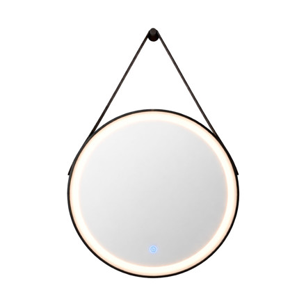 Imagen de Espejo Redondo 60cm, Luz LED, Marco y Cuero Negro