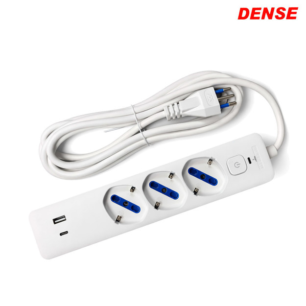 Imagen de ALARGUE 3 Tomas Schucko + USB + Tipo C  c/llave Encendido y Apagado 3mts Blanco Dense