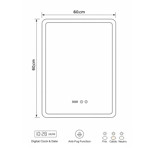 Imagen de ESPEJO LED 60x80cm Vertical Luz Variable Desempañante c/Reloj