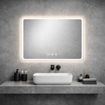 Imagen de ESPEJO LED 80x60cm Horizontal Luz Variable Desempañante c/Reloj