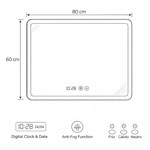 Imagen de ESPEJO LED 80x60cm Horizontal Luz Variable Desempañante c/Reloj