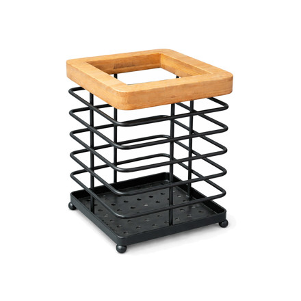 Imagen de Portacubiertos Prisma Negro con Madera 10.5x10.5x15cm H