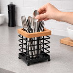 Imagen de Portacubiertos Prisma Negro con Madera 10.5x10.5x15cm H