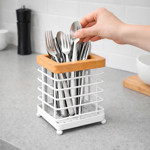 Imagen de Portacubiertos Prisma Blanco con Madera 10.5x10.5x15cm H