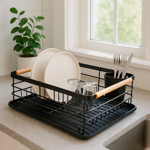 Imagen de ESCURREPLATOS Mix 2 c/cubiertera Negro/Madera