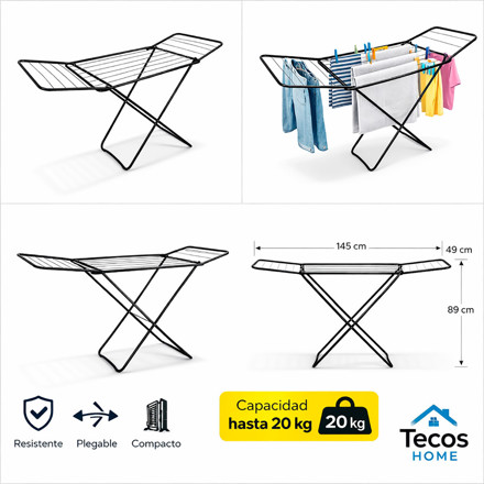 Imagen de Tendedero de Piso c/Alas Utilaco Negro 1.45x49x89cm h
