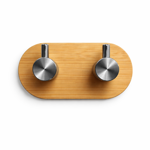 Imagen de Percha Adhesiva 2 Ganchos Acero-Bambu 9x4.5x4cm Prof.
