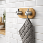 Imagen de Percha Adhesiva 2 Ganchos Acero-Bambu 9x4.5x4cm Prof.