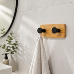 Imagen de Percha Adhesiva 2 Ganchos Negro Bambu 9x435x3.5cm Prof