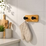 Imagen de Percha Adhesiva 2 Ganchos Negro Bambu 9x435x3.5cm Prof