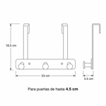 Imagen de Perchero para Puerta 3 Ganchos Blanco 23x3.5x18.5cm H