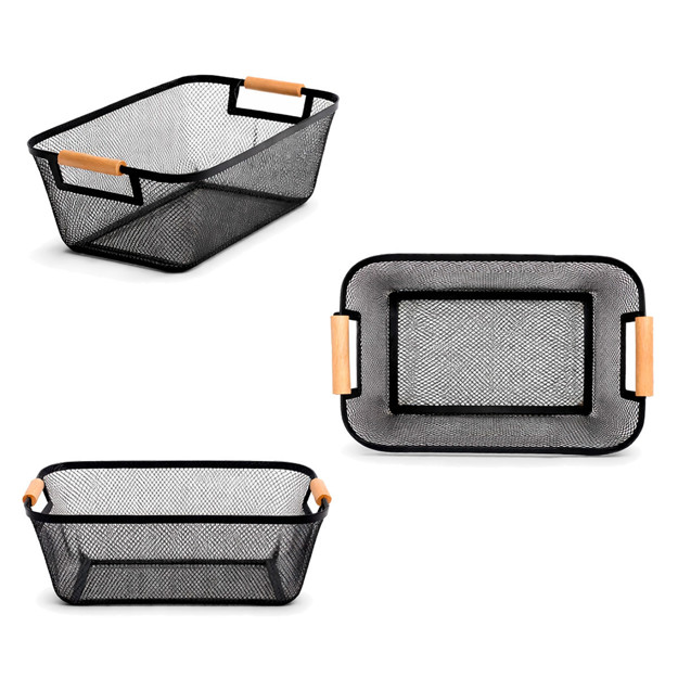 Imagen de CESTO Rejilla c/Asa Madera/Negro 35x23x16cm
