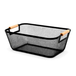 Imagen de CESTO Rejilla c/Asa Madera/Negro 35x23x16cm