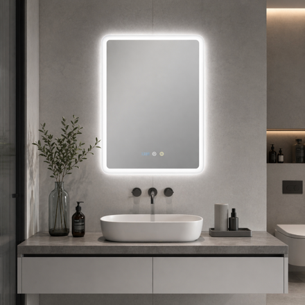 Imagen de ESPEJO LED 50x70cm Luz Variable, Desempañante y Reloj
