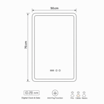 Imagen de ESPEJO LED 50x70cm Luz Variable, Desempañante y Reloj