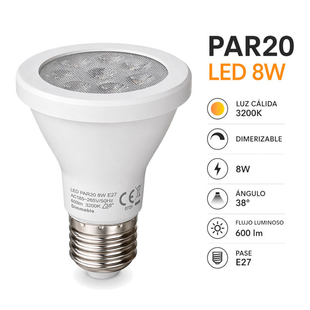 Imagen de LÁMPARA LED Par20 de 8w E27 Cálida Dimerizable Dense