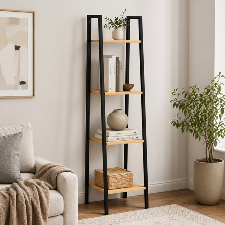 Imagen de Estantería Metálica Negro y Madera 4 Estantes 34x33x138cm H