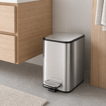 Imagen de Cesto Residuos 3 Lts. Cierre Lento Cuadrado Acero 17x17x23.5cm H