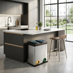 Imagen de CESTO Residuos 2 Reparticiones 15lts.c/u Acero/ABS 40x30/47cm H