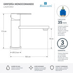 Imagen de LAVATORIO Monocomando Acero Satin Plano Maneta Angulo