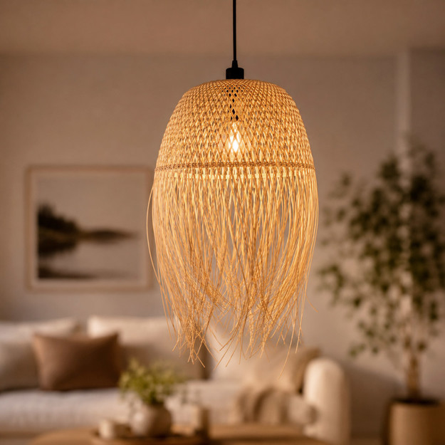 Imagen de COLGANTE 1 Luz E27 Rattan Maui c/Portalamp. Negro Ø46