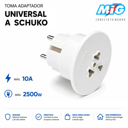 Imagen de TOMA Adaptador Universal a Schuko Blanco MIG
