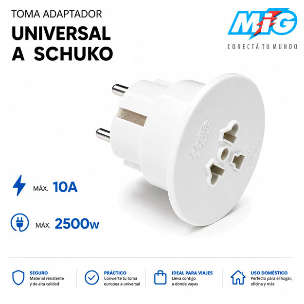 Imagen de TOMA Adaptador Universal a Schuko Blanco MIG
