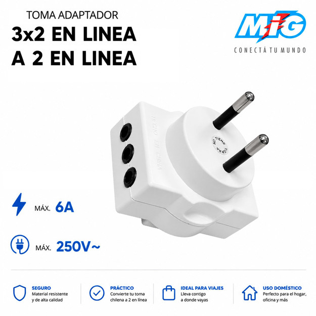 Imagen de TOMA Adaptador 3x2 en linea a 2 en linea Blanco MIG