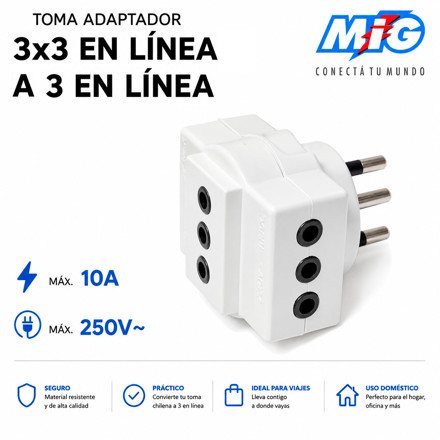Imagen de TOMA Adaptador 3x3 en linea a 3 en linea Blanco MIG