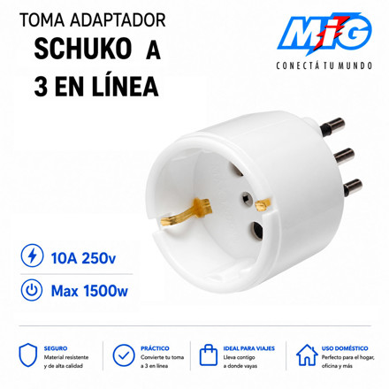 Imagen de TOMA Adaptador Schucko a 3 en linea Blanco MIG
