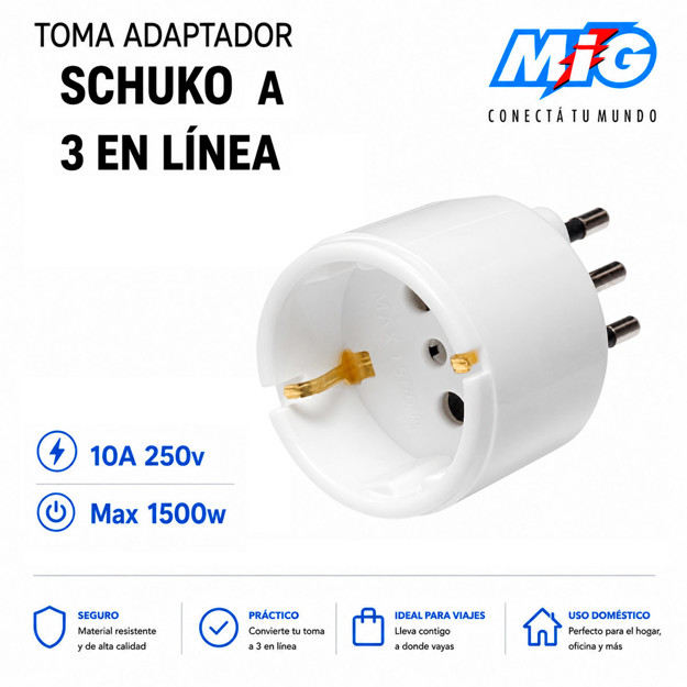 Imagen de TOMA Adaptador Schucko a 3 en linea Blanco MIG