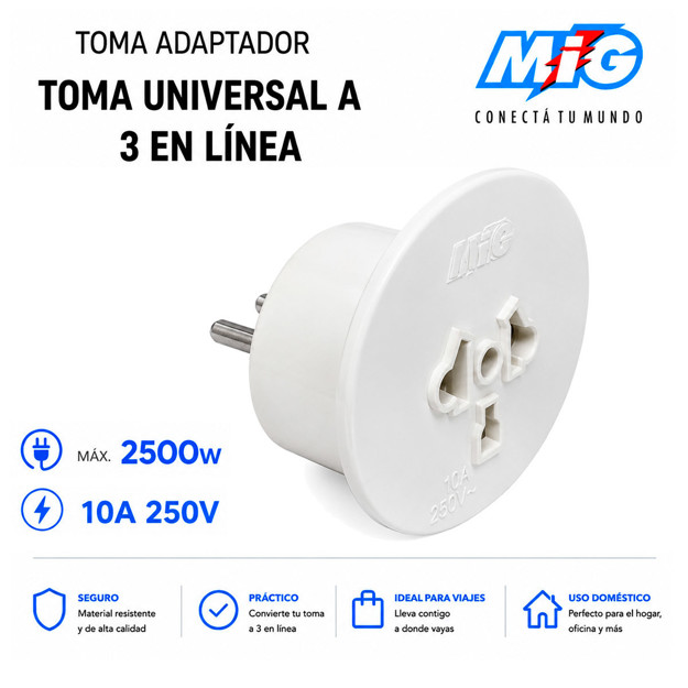 Imagen de TOMA Adaptador Universal a 3 en linea Blanco MIG