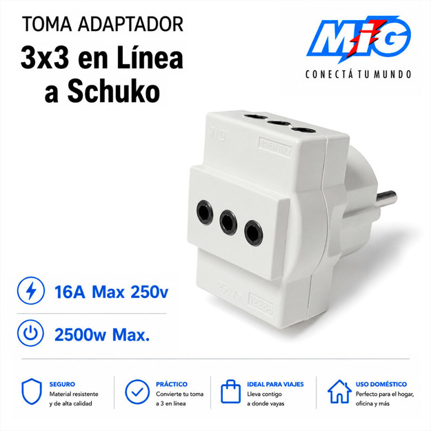 Imagen de TOMA Adaptador 3 3 en linea a Schuko Blanco MIG