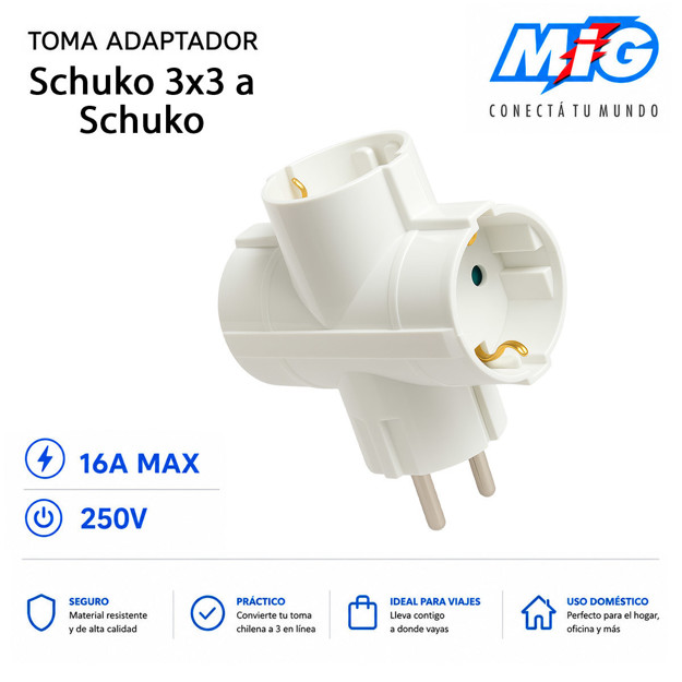 Imagen de TOMA Adaptador Schuko x 3 a Schuko Blanco MIG