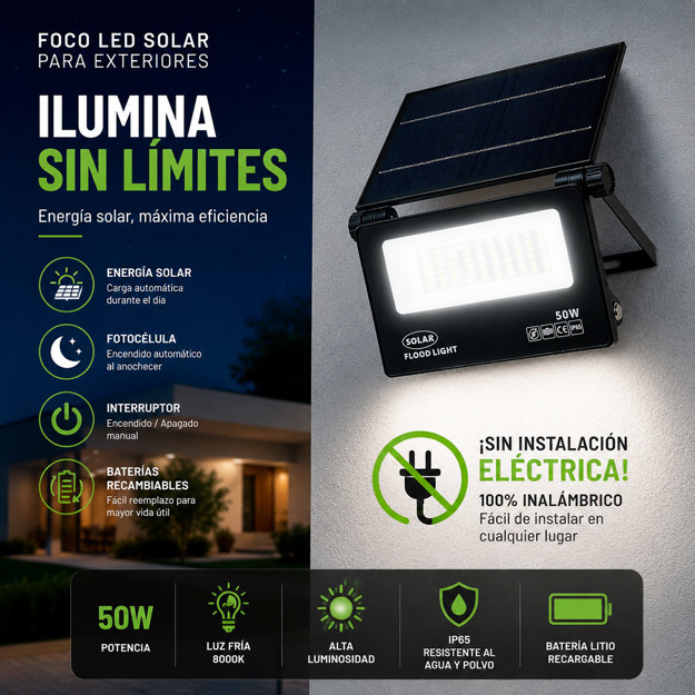 Imagen de REFLECTOR Led 50w Solar Frio 8000ºk