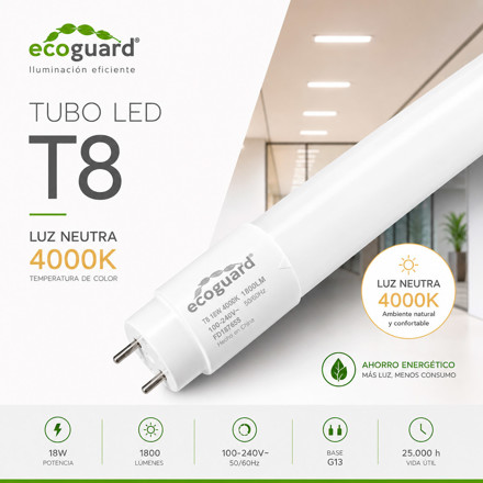Imagen de TUBO LED T8 18w Neutro Opal 120cm