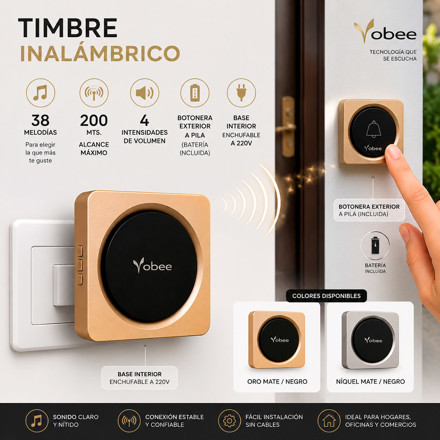 Imagen de TIMBRE Inalambrico Boton Dorado/Negro