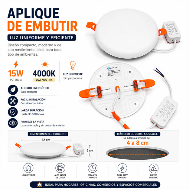 Imagen de PANEL LED Embutir Redondo Blanco 15w Neutro Ø12cm VYBA