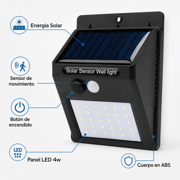 Imagen de APLIQUE SOLAR 4w LED c/sensor c/bateria IP65