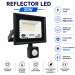 Imagen de LED Reflector 20w c/Sensor Negro Frio DENSE IP66