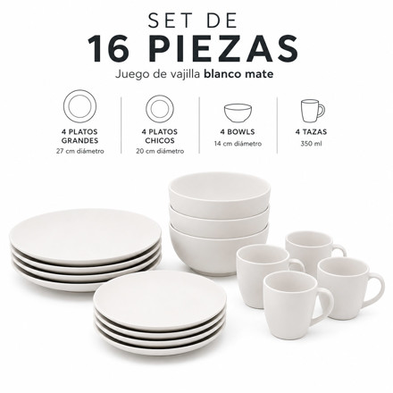 Imagen de JUEGO de Vajilla Ceramica 16Pcs Blanco Mate