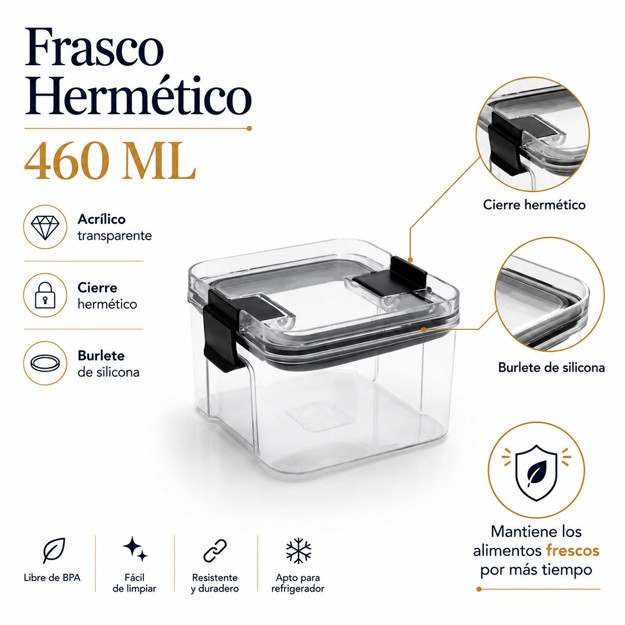 Imagen de FRASCO Hermetico 460ml 11x11x7cm H