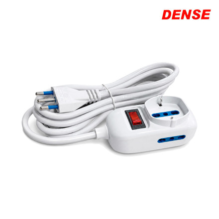 Imagen de ALARGUE 1 Schucko + 2 Tomas 3 en Linea c/LLave Encendido y Apagado Blanco 3mts